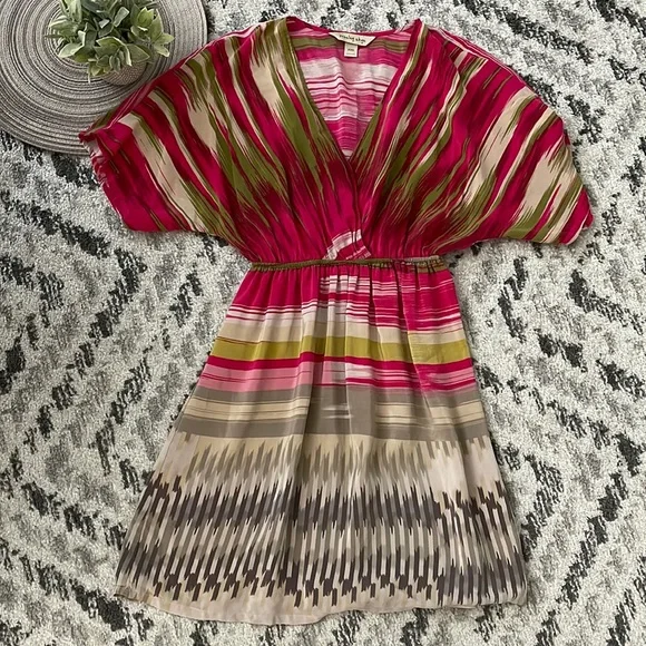 presley skye silk dress Presley Skye Maxi Dress Sleeveless Multi-Color 100% Silk Belted Size XS